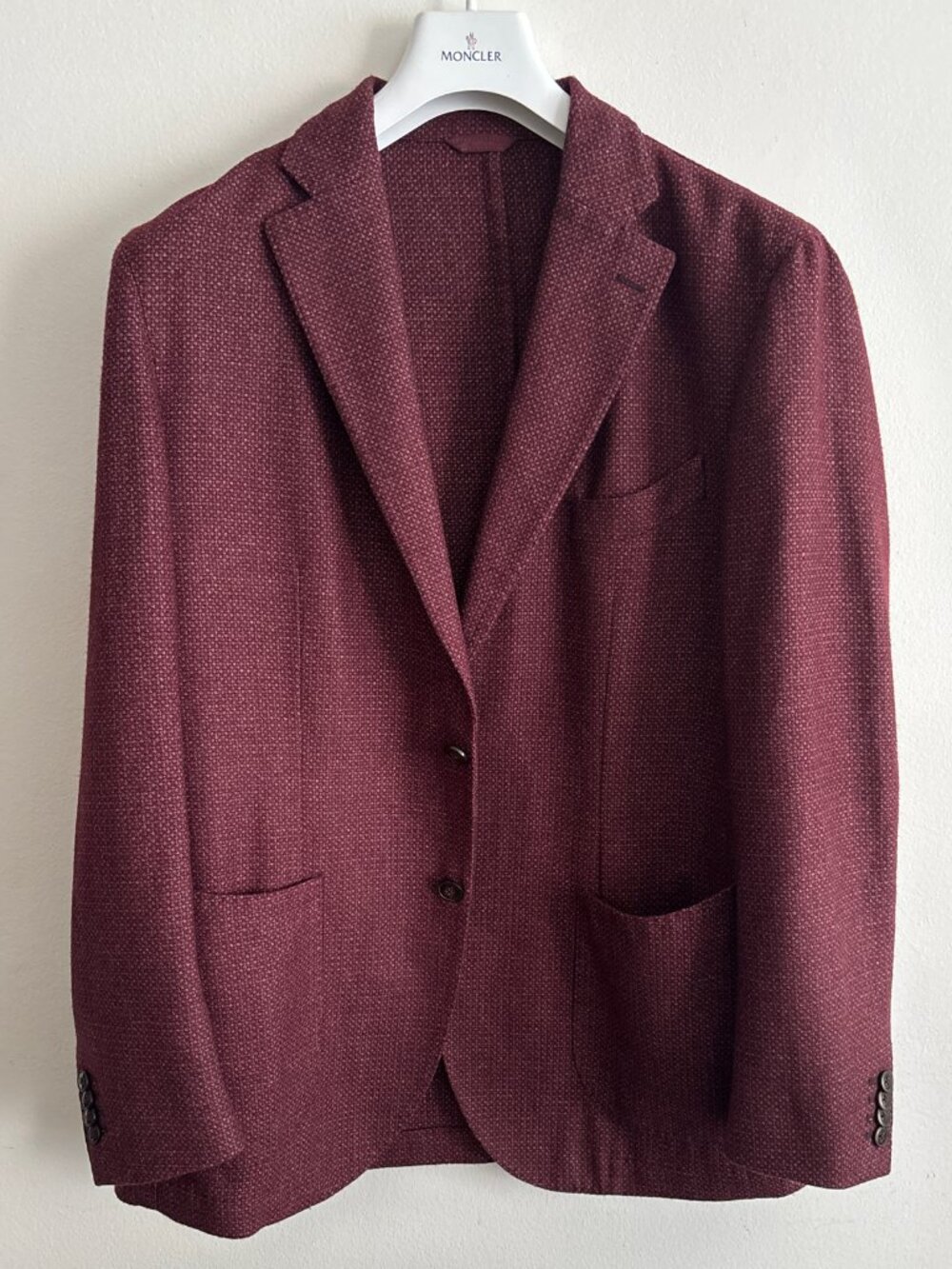 $1200  L.B.M. 1911 Unstructured Burgundy Birdseye Wool Blend Sport Coat 44R